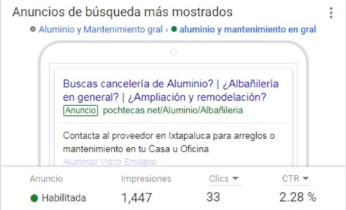 Campaña Google vista 1,447 y 33 personas llamaron al teléfono ixtapaluca