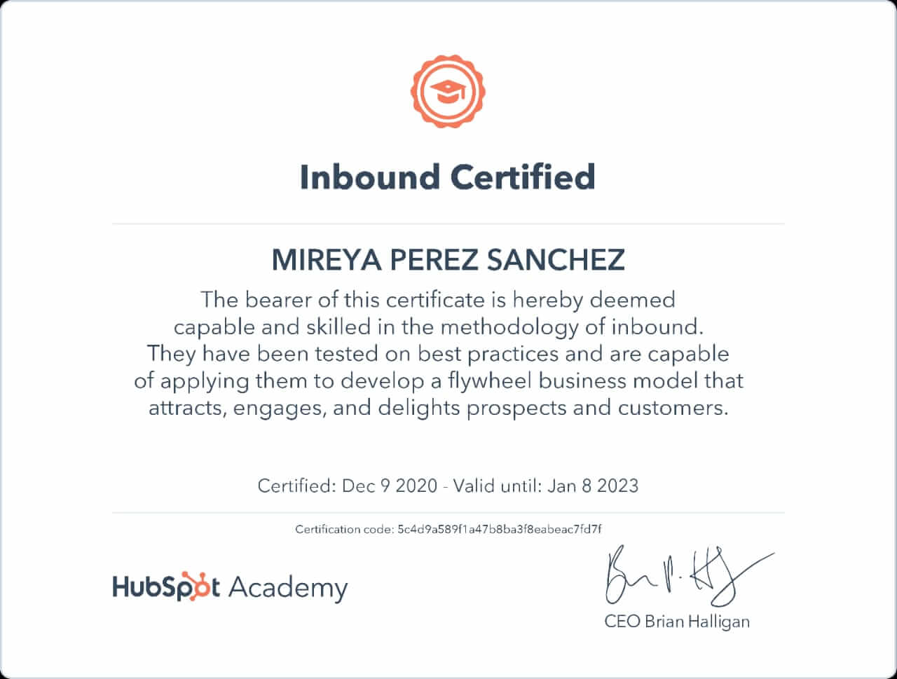 certificado inbound certified hubsport academy